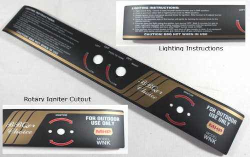 grill parts: TJK Control Panel Label With Rotary Ignitor Cut-Out NO LONGER AVAILABLE