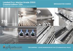 Gas & Charcoal Grills grill parts: Broilmaster B-Series Loaded Pro+ Marine Grade Coastal Edition 32in. Grill with 2-Door Cabinet & Shelves (Propane) (image #4)