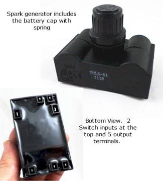 grill parts: 5 Output "AA" Electronic Ignition Module With Black Battery Cap (Remote Switch)